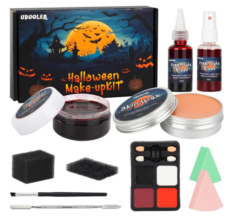 Special Effects SFX Makeup Kit-Bruise Makeup Face Body Painting Palette,Scar Wax with Spatula Tool,Fake Blood Splatter Spray,Coagulated Blood,Stipple Sponge,Makeup Sponges for Halloween Cosplay