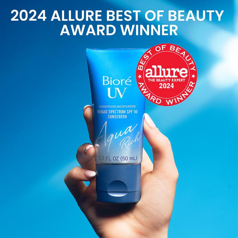 Bioré UV Aqua Rich SPF 50 Moisturizer Sunscreen for Face, For Sensitive Skin, Oil Free, Hyaluronic Acid, Allure Winner, Vegan, Dermatologist Tested