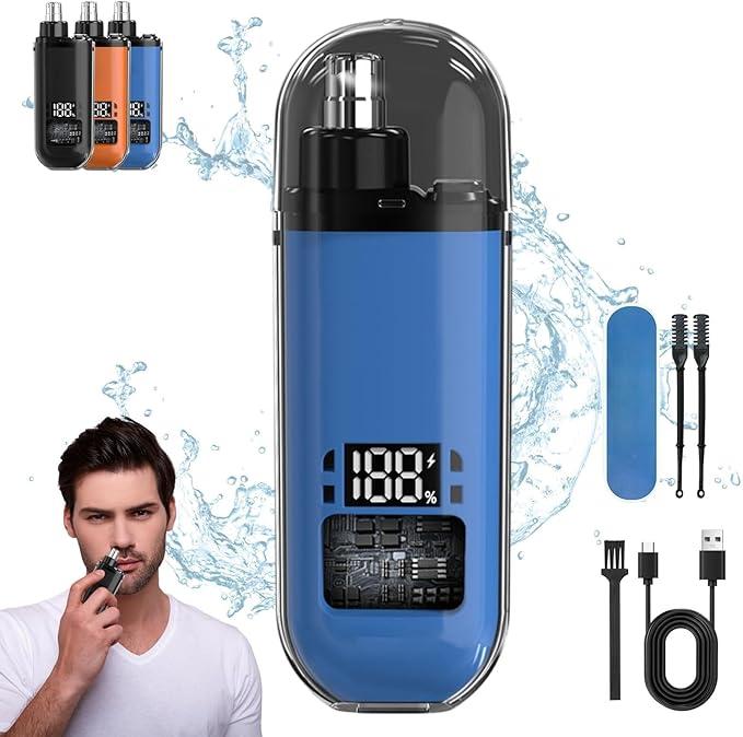 Painless Eyebrow Facial Hair Shaver,LED Display,Nose Hair Trimmer for Men,, Rechargeable,  Waterproof Dual Edge Blades, Portable, Easy Cleaning