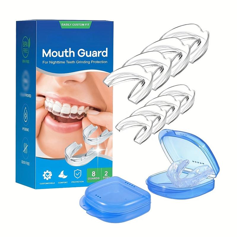 GlorySmile 8-Pack TPU Mouth Guards for Nighttime Teeth Grinding, Anti-Clenching Bruxism and Anti-Snoring Mouthpieces, Customizable Fit Dental Guards for Protection Against Teeth Grinding