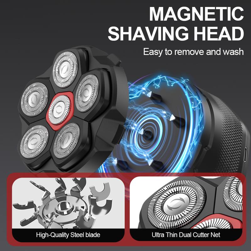 Magnetic electric push clippers 6D high-speed 10,000 rpm, IPX8 waterproof, hypoallergenic, with LED display and storage case, can be used both wet and dry