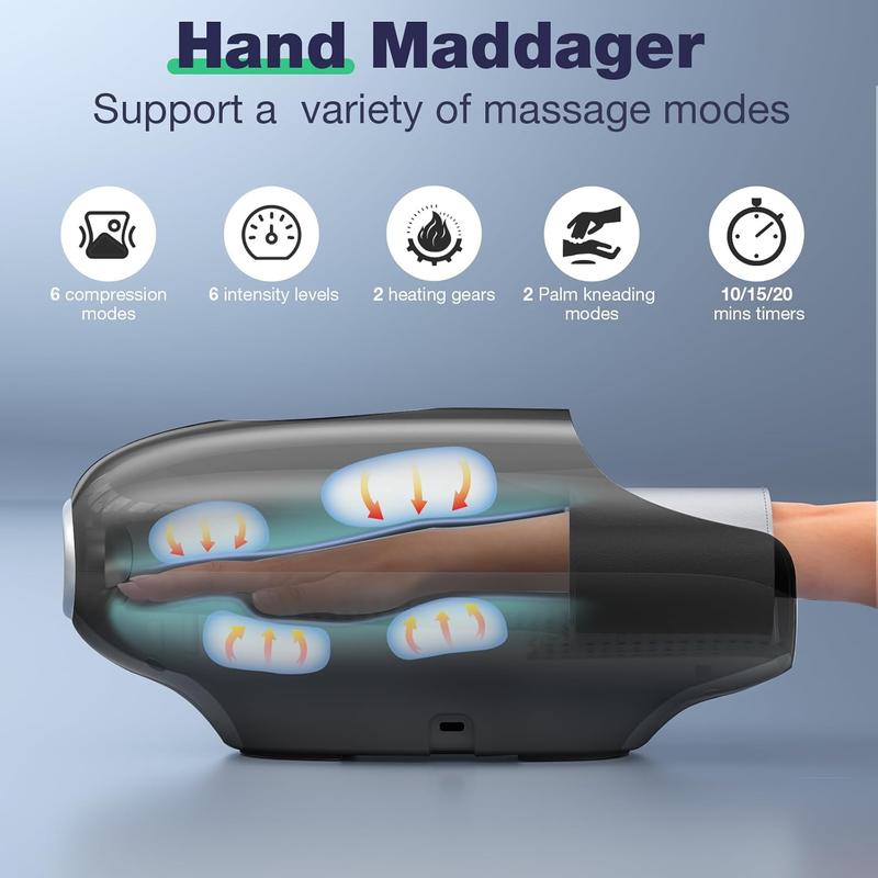 Hand Massager with Heat and Compression, 3D Machine for Arthritis and Carpal Tunnel Syndrome Relief, 6 Levels Pressure Point Therapy, Wrist and Palm Kneading with Blowing Mode, Gifts for Women, Black Comfort