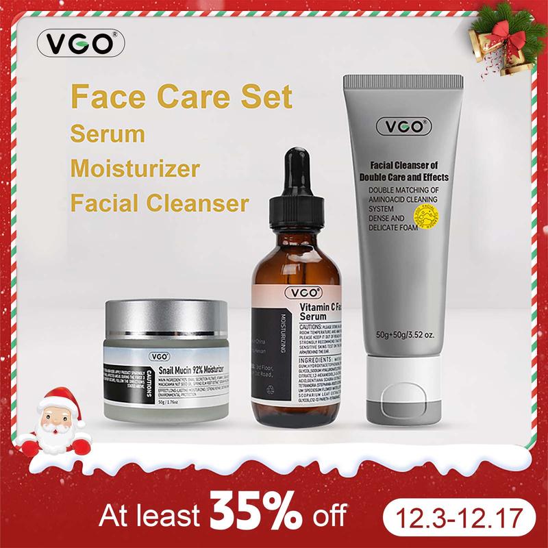 VGO-VC Serum and Snail Cream Combo Set Multi-Pack Skincare Moisturize VC Serum 92% Snail Cream Dual-Effect Cleanser Pro-Xylane Eye Cream Facial Facial Serum