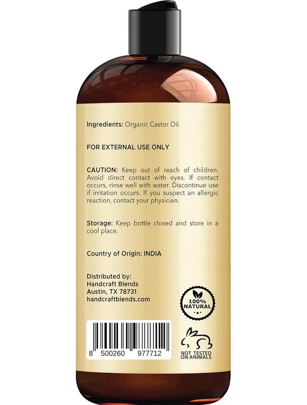 Handcraft Blends Organic Castor Oil in Plastic Bottle - 16 Fl Oz - 100% Pure and Natural - Premium Grade Oil for Hair Growth, Eyelashes and Eyebrows - Carrier Oil - Hair & Body Oil - Expeller-Pressed