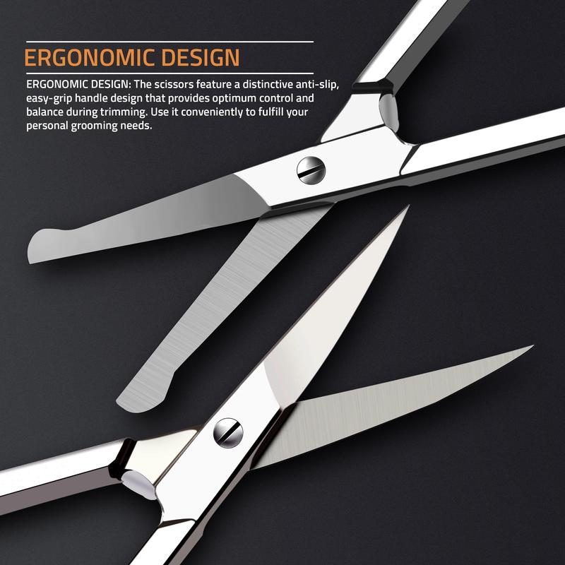 Care Eyebrow Scissors, Small Scissors for Men and Women - Curved and Rounded Nose Hair Scissors for Grooming Mustache, Beard, Eyelashes, Ear Hair Trimming- Professional Stainless Steel - Silver