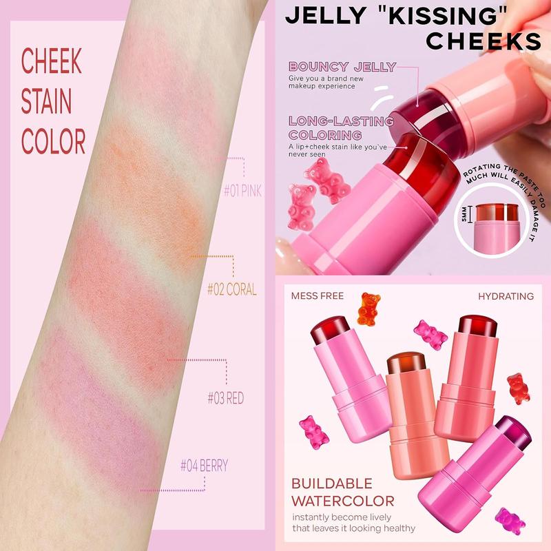 4 Pcs Milk Jelly Blush - Milk Blush - Sheer Cheek & Lip Stain，Long Lasting Milk Jelly Tint Have Transparent & Bright Colors