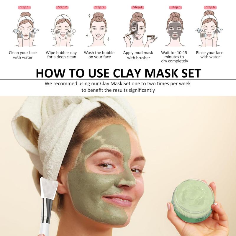 3 S Clay Mask Set, Green Tea Clay Facial Mask, Rose Face Masks Skincare, Dead Sea Bubble Deep Cleanse Mask, Organic Facial Masks for Women, Face Mask