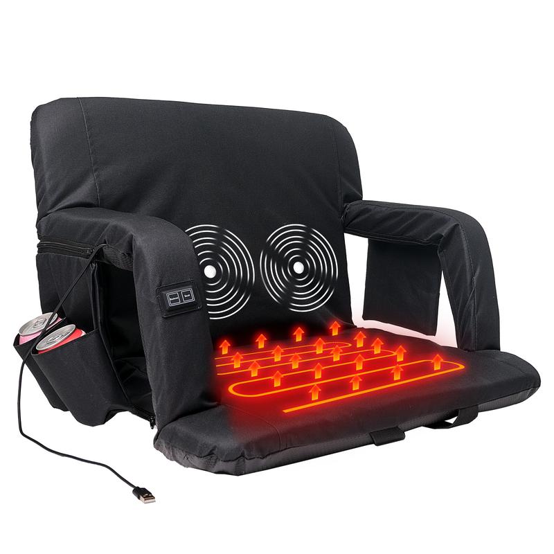 Slsy Heated Massage Stadium Seats, Bleacher Seat with Back & Arm Support, 3 Levels of Heat, 6 Reclining Positions Stadium Seating Bleacher Seats for Sports Events, Outing, Hiking