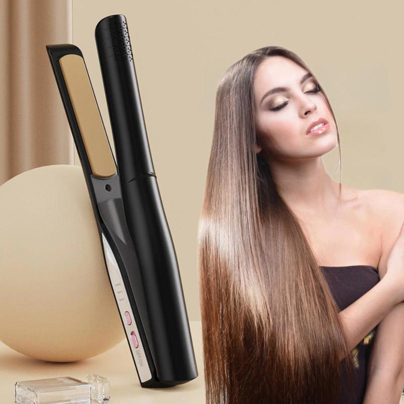 2 in 1 Wireless Mini Portable USB Hair Straightening & Curling Iron, Smart Temperature Control Hair Straightener, Hair Styling Tool for Home & Travel