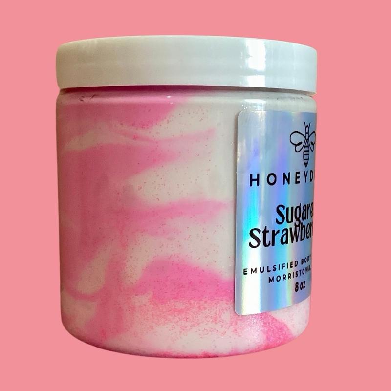 Sugared Strawberries Emulsified Body Butter with Pink Shimmer, Deeply Moisturizing for Dry Skin - Body Care