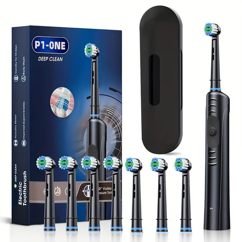 Portable Electric Toothbrush Set, 1 Set Rechargeable Rotating Toothbrush & Replacement Brush Heads, Oral Care Product for Adults