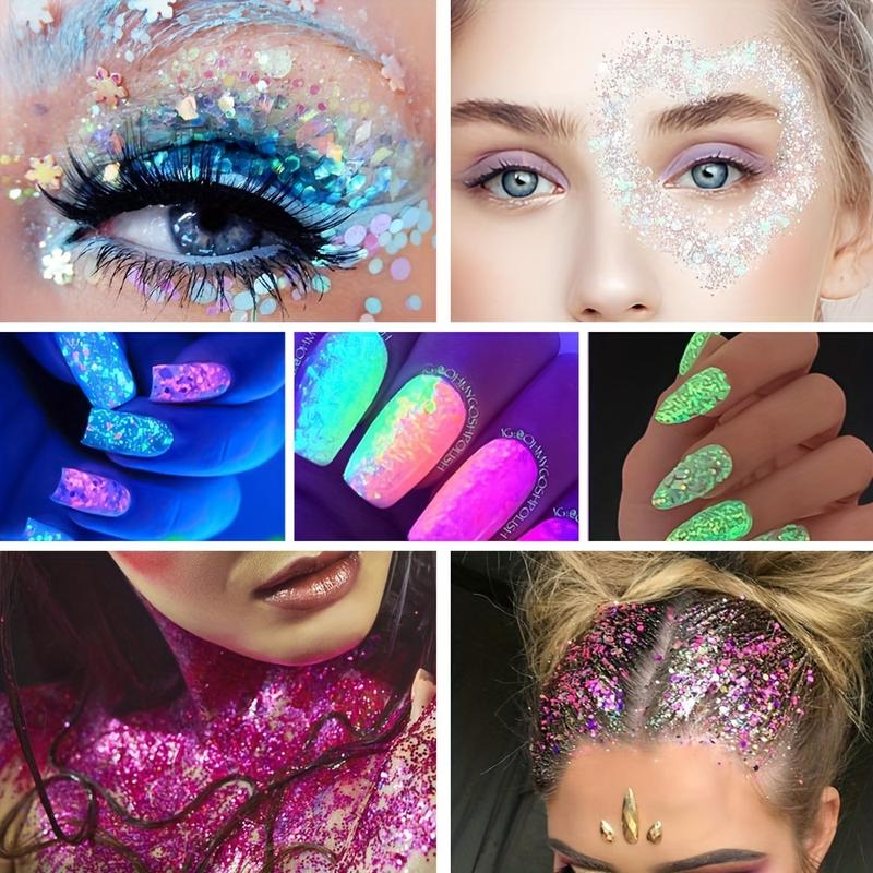 Buy 1 Get 1 Free - UV Glow-in-the-Dark Body & Face Gel, Luminous Chunky Glitter for Hair & Eyeshadow, Perfect for Music Festivals, Carnivals, Halloween & Mermaid Parties