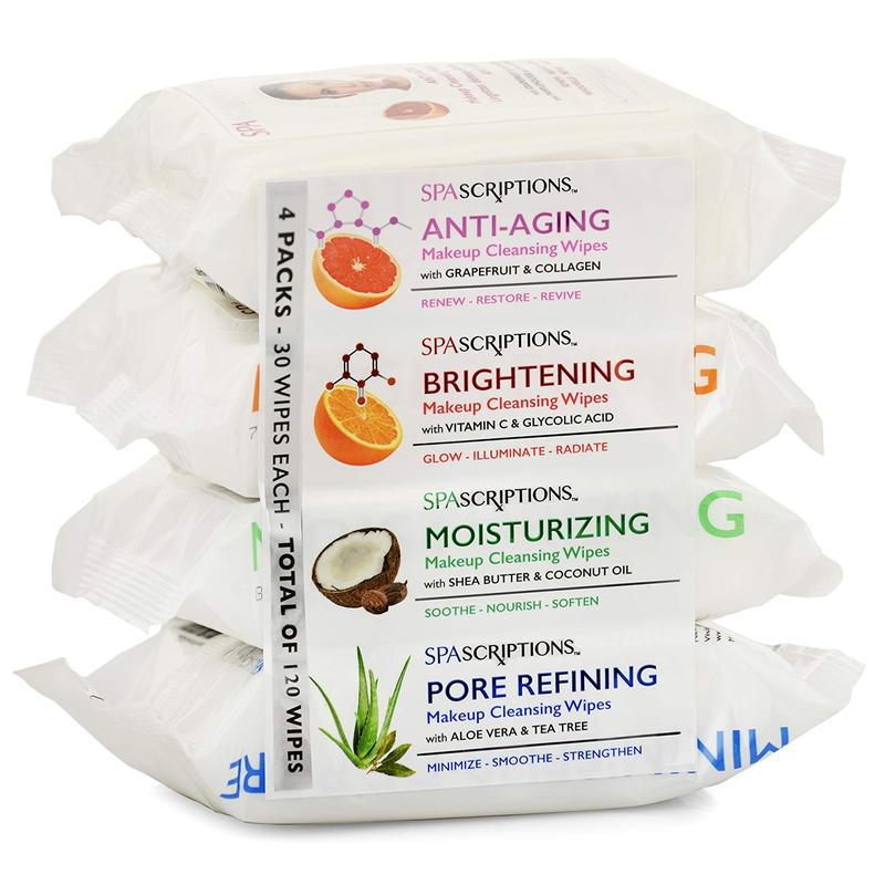 SpaScriptions Makeup Cleansing Wipes 30 CT, Variety 4 pack, 120 Count Total