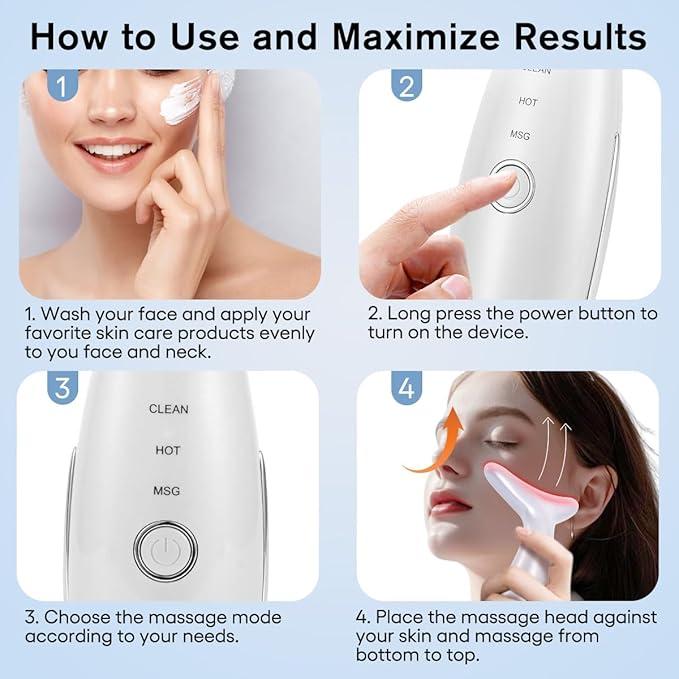 Neck Face Massager, 3-in-1 PortableFacial Massager, Face Sculpting Tool,at-Home Face Device for SkinCare(White) led  light