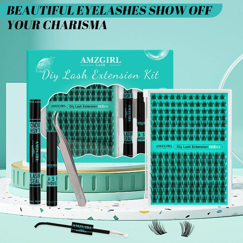 AMZGIRL Lash Extension Kit 168 Clusters Lashes Cloud(AD10) Makeup Waterproof Clusters Lashes(D Curl,8-16mm mix) Premade Fan Eyelash Fuffly Natural