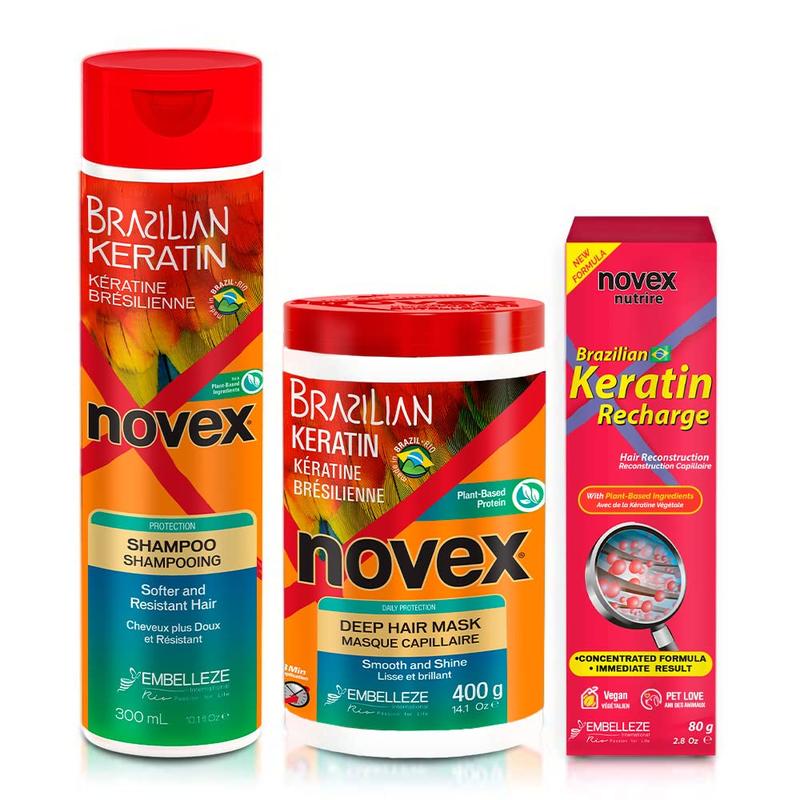 Novex Brazilian Keratin Hair Treatment Recharge Bundle - Ultra Concentrated Formula for Daily Care - Unisex - Haircare, Conditioner