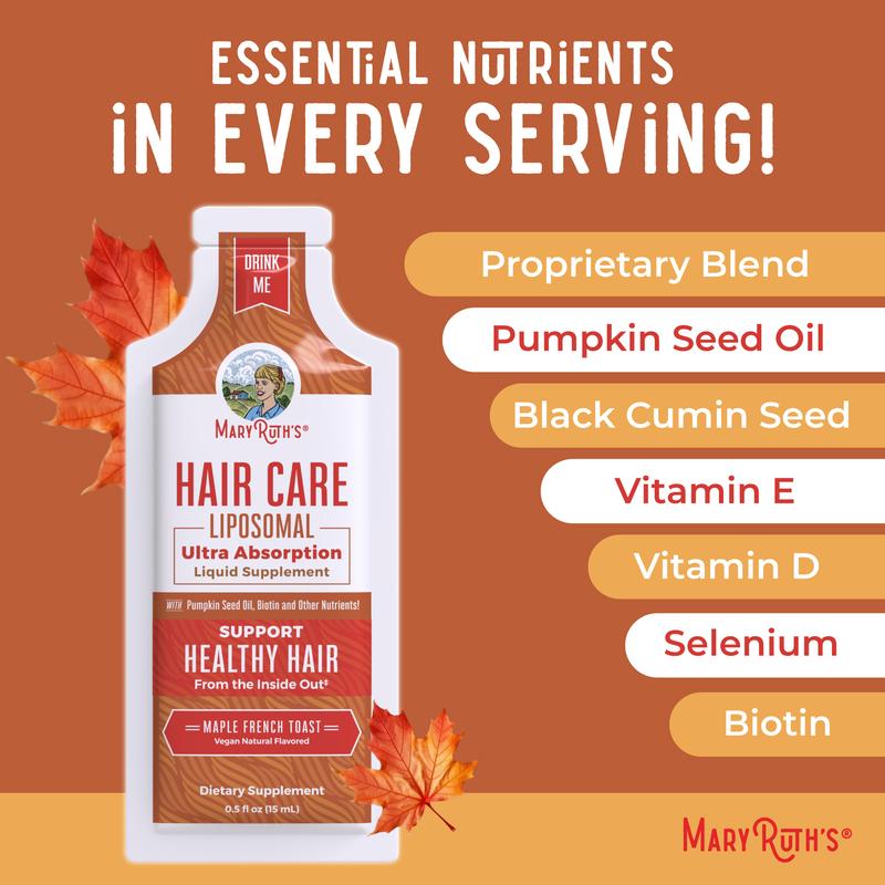 MaryRuth's Hair Care Liposomal - Hair Growth Vitamins - Vitamin D3, Vitamin E, Biotin, Hyaluronic Acid, & Selenium - Vegan - Gluten Free - 14 Pouches