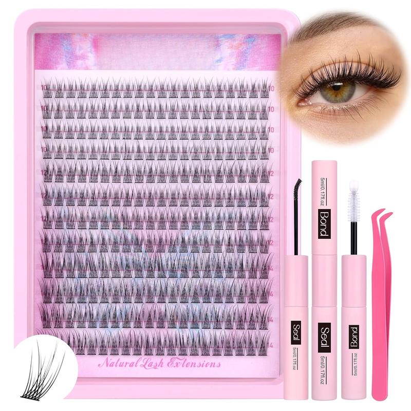 Natural Lash Clusters Kit Wispy Individual Lashes Kit C Curl Lash Extensions Kit 240 count Cluster Eyelash Extensions Kit Eyelash Clusters with Lash Bond and Seal Tweezers by  (C Curl, 10-14mm)