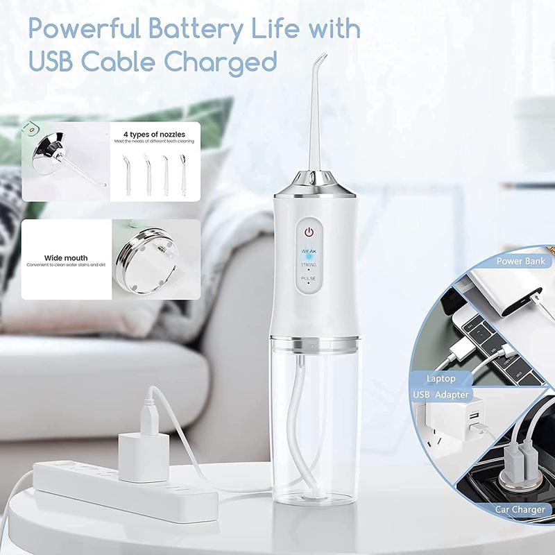 Electric water flosser, portable rechargeable oral irrigator, equipped with 4 multifunctional nozzles, suitable for home and travel, winter gift