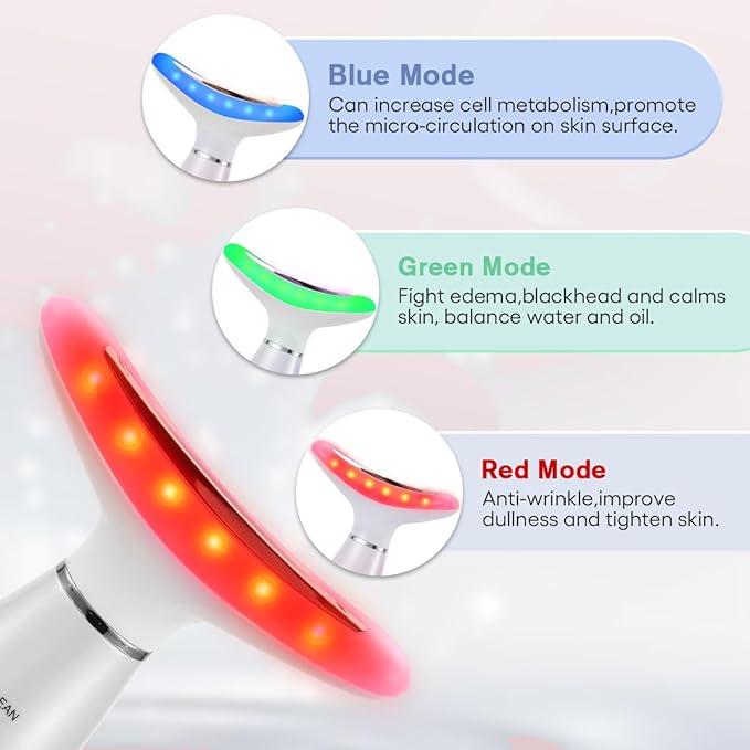 Neck Face Massager, 3-in-1 PortableFacial Massager, Face Sculpting Tool,at-Home Face Device for SkinCare(White) led  light