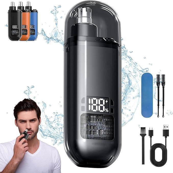 Painless Eyebrow Facial Hair Shaver,LED Display,Nose Hair Trimmer for Men,, Rechargeable,  Waterproof Dual Edge Blades, Portable, Easy Cleaning