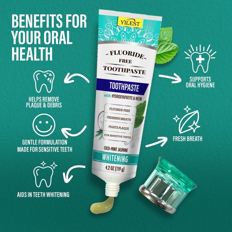 Hydroxyapatite Toothpaste, Natural Mint JasmineNeem Toothpaste, Brightening Toothpaste,Freshens Breath, Oral Care Product for Women &Men