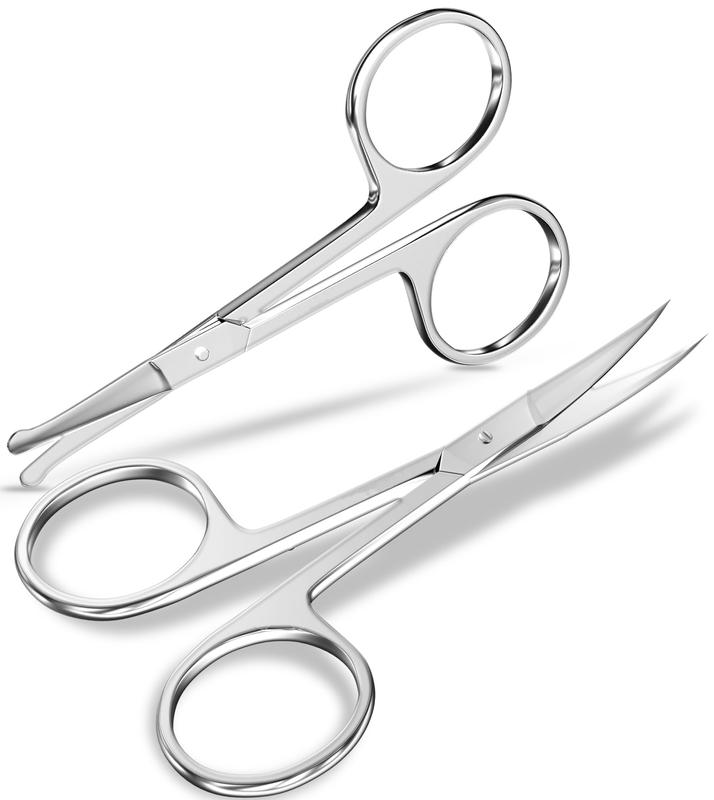 Care Eyebrow Scissors, Small Scissors for Men and Women - Curved and Rounded Nose Hair Scissors for Grooming Mustache, Beard, Eyelashes, Ear Hair Trimming- Professional Stainless Steel - Silver