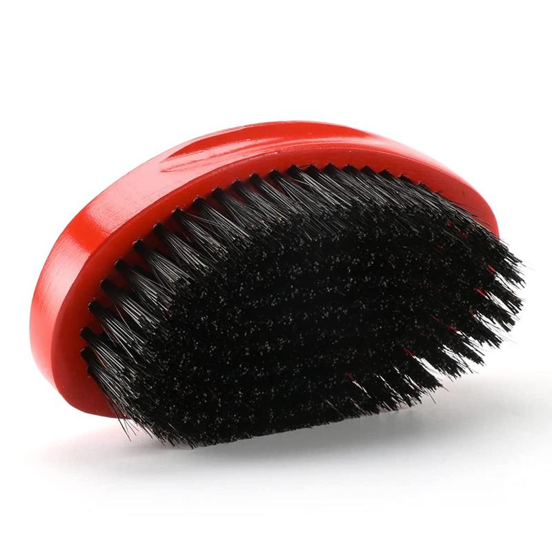 360 Curved Wave Brush - Medium Hard Palm Brush with Beech Wood and Boar Bristles for Men's Hair Styling and Beard Grooming (Red) Haircare Heatless