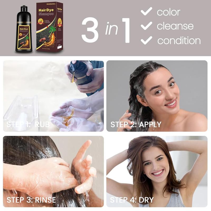 Chestnut Brown Hair Dye Shampoo, 3-in-1 Shampoo for Color Treated Hair, Shampoo for Gray Hair, Suitable for Women & Men,Haircare Gentle Moisturizing