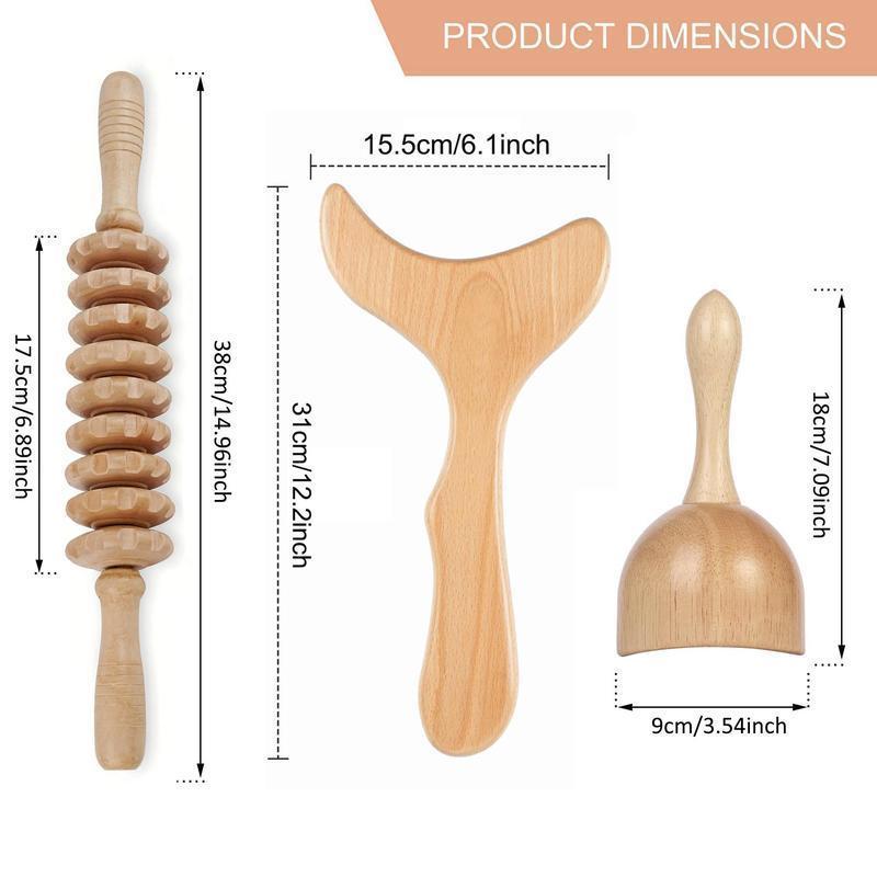 Wooden Massage Tool Set with Storage Bag, 3 Counts set Manual Massage Tool for Whole Body, Body Massage Tool for Home & Office Use 2