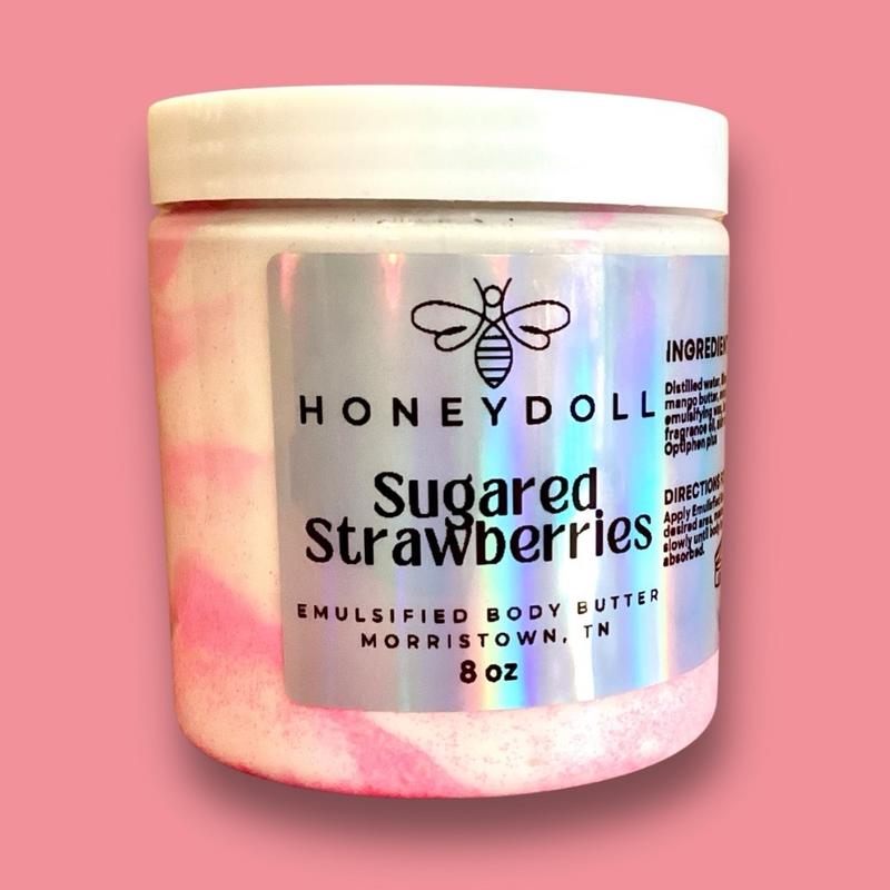 Sugared Strawberries Emulsified Body Butter with Pink Shimmer, Deeply Moisturizing for Dry Skin - Body Care