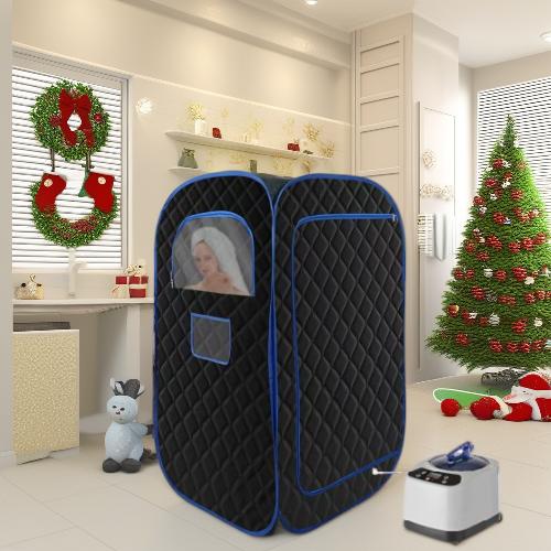 Portable Sauna for Home Use, Personal Sauna, Full Body Steam Sauna, Portable Steam Sauna with Remote Control and Folding Chair, Christmas Gift, Black