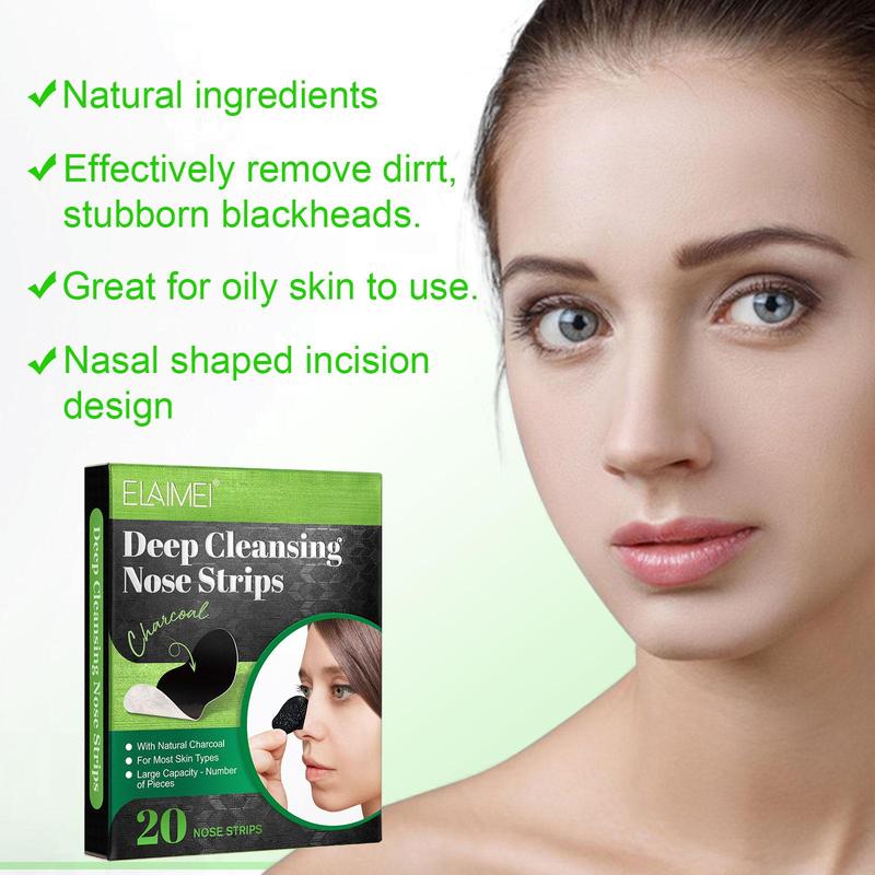 Deep Cleansing Nose Strips, 20pcs box Natural Charcoal Nose Strips, Oil Absorbing Nose Strips, Suitable for Oily Skin, Facial Skin Care Products