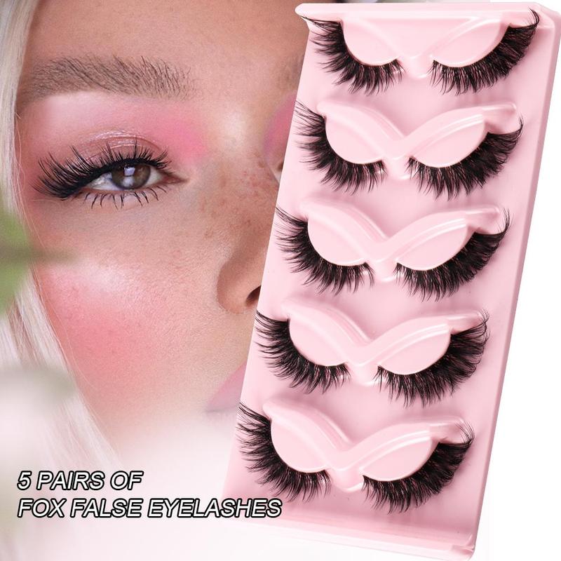 Cat Eye Fake Eyelash, 5 Pairs Wispy Cat Eye Look Faux Cluster Lashes, Natural Curling Eye Makeup Strip Lashes, Full Volume Eyelash for Lashes Extensions, Beetlejuice Makeup, Christmas Gift