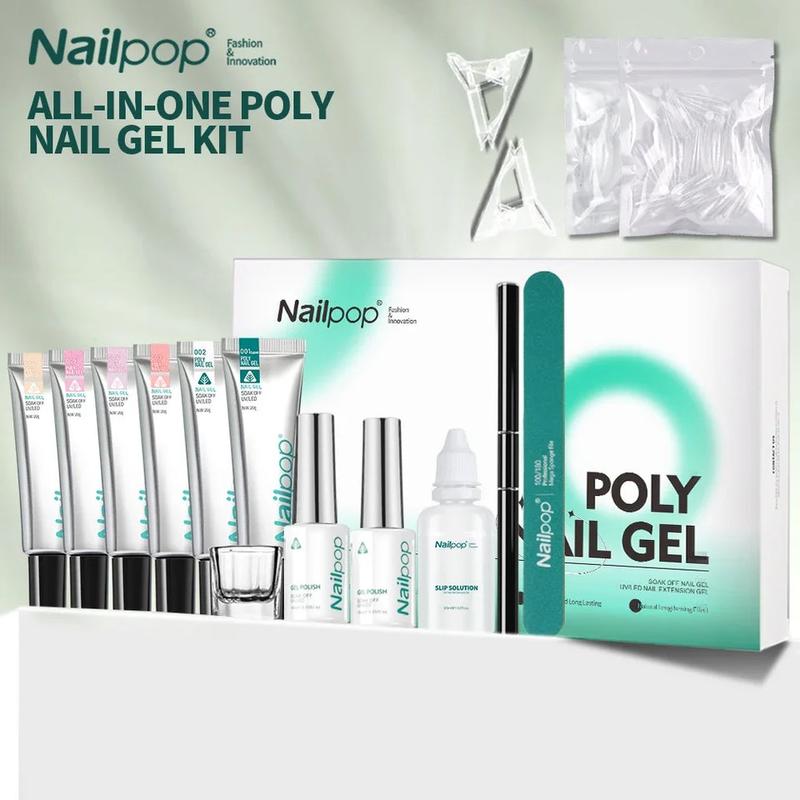 NAILPOP 6 Colors Poly Nail Extension Gel Kit Nude Pink Complete Starter Kit with Base Top Coat for Beginner Nail DIY Women Gifts Nail Art Nail Care Nail Care Nail Art Cutics Manicure color nail polish gel gel nail