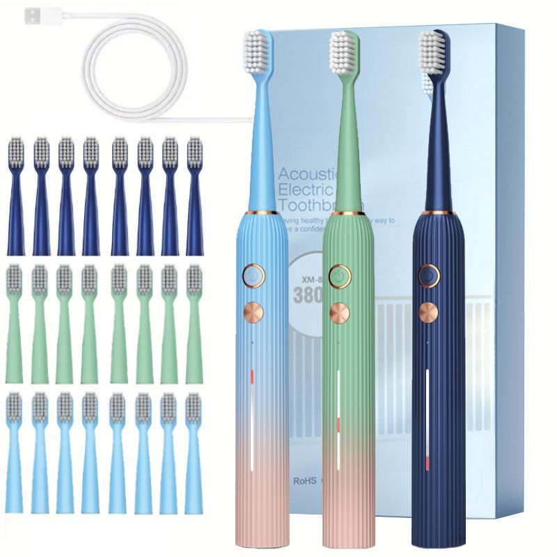 Portable Electric Toothbrush, 1 Box USB Rechargeable Sonic Toothbrush with 8 Counts Brush Heads, Intelligent Timer Toothbrushes for Adults