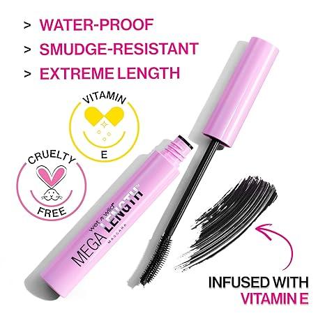 wet n wild Mascara - Lengthening, Vitamin E Enriched, Precision Comb Brush, Cruelty-Free, Gluten-Free, Sulfate-Free & Vegan - Very Black