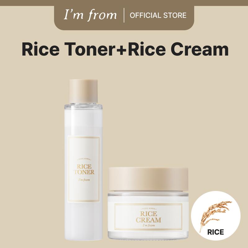 [I'M FROM OFFICIAL SHOP] Special Rice Duo Set - Rice Toner, Rice Cream |  77.78% Rice Extract from Korea, Hydrating for Dry Skin, Vegan, Alcohol Free, Fragrance Free, Peta Approved, K Beauty Toner Moisture Skincare Skin Repair Comfort Hydrate Moisturizer