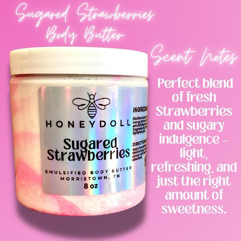 Sugared Strawberries Emulsified Body Butter with Pink Shimmer, Deeply Moisturizing for Dry Skin - Body Care