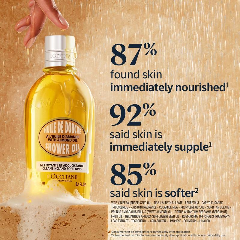 L'Occitane Cleansing & Softening Almond Shower Oil: Oil-to-Milky Lather, Softer Skin, Smooth Skin, Cleanse Without Drying, With Almond Oil