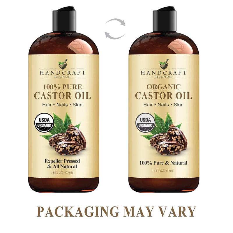 Handcraft Blends Organic Castor Oil in Plastic Bottle - 16 Fl Oz - 100% Pure and Natural - Premium Grade Oil for Hair Growth, Eyelashes and Eyebrows - Carrier Oil - Hair & Body Oil - Expeller-Pressed