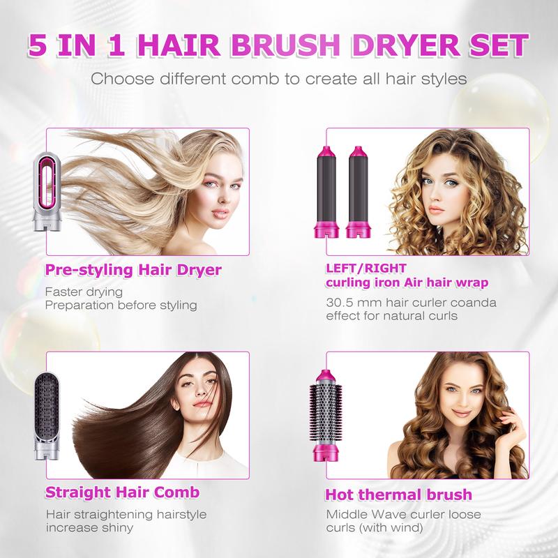 New 5 in 1 Hair dryer Hot Air Brush Styling Tool hair care-Curling iron set Hair dryer system Hair dryer brush,smoothing brush,curling brush-Hair curler-Intelligent thermal control,detachable Salon Adjustable Gift Handle Lightweight straightening brush