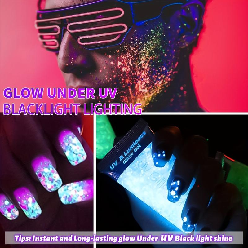 Buy 1 Get 1 Free - UV Glow-in-the-Dark Body & Face Gel, Luminous Chunky Glitter for Hair & Eyeshadow, Perfect for Music Festivals, Carnivals, Halloween & Mermaid Parties