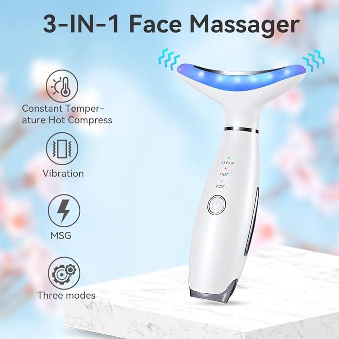 Neck Face Massager, 3-in-1 PortableFacial Massager, Face Sculpting Tool,at-Home Face Device for SkinCare(White) led  light