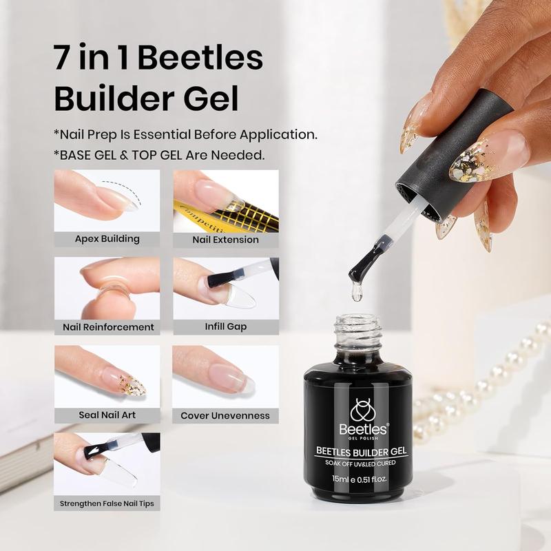 beetles Gel Polish Beetles Builder Gel 7 in 1 Nail Builder Strengthener Gel Clear Color Hard Gel Builder Extension Nail Gel for Holiday Nail Art Design Gift for Girls