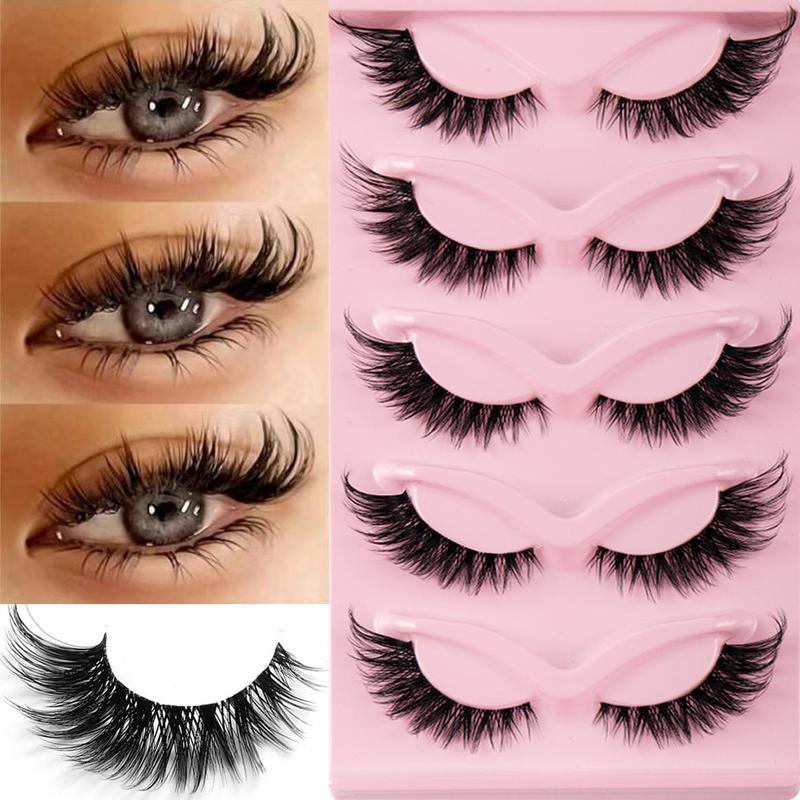 Cat Eye Fake Eyelash, 5 Pairs Wispy Cat Eye Look Faux Cluster Lashes, Natural Curling Eye Makeup Strip Lashes, Full Volume Eyelash for Lashes Extensions, Beetlejuice Makeup, Christmas Gift