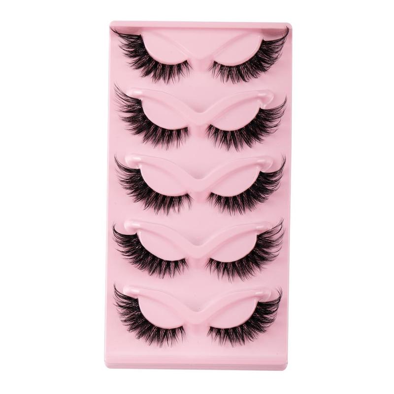 Cat Eye Fake Eyelash, 5 Pairs Wispy Cat Eye Look Faux Cluster Lashes, Natural Curling Eye Makeup Strip Lashes, Full Volume Eyelash for Lashes Extensions, Beetlejuice Makeup, Christmas Gift