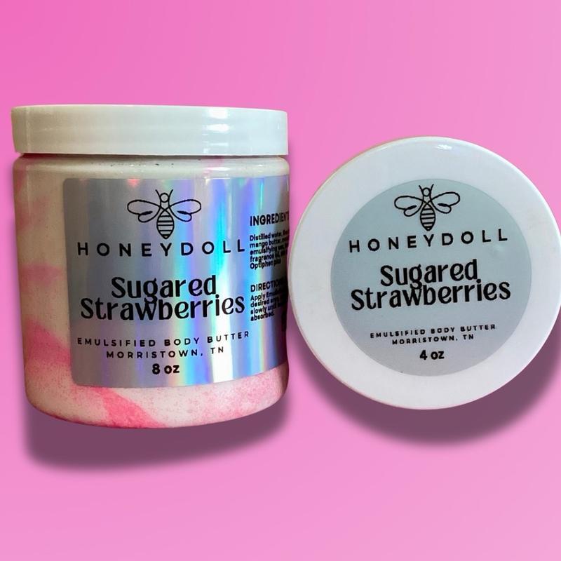 Sugared Strawberries Emulsified Body Butter with Pink Shimmer, Deeply Moisturizing for Dry Skin - Body Care