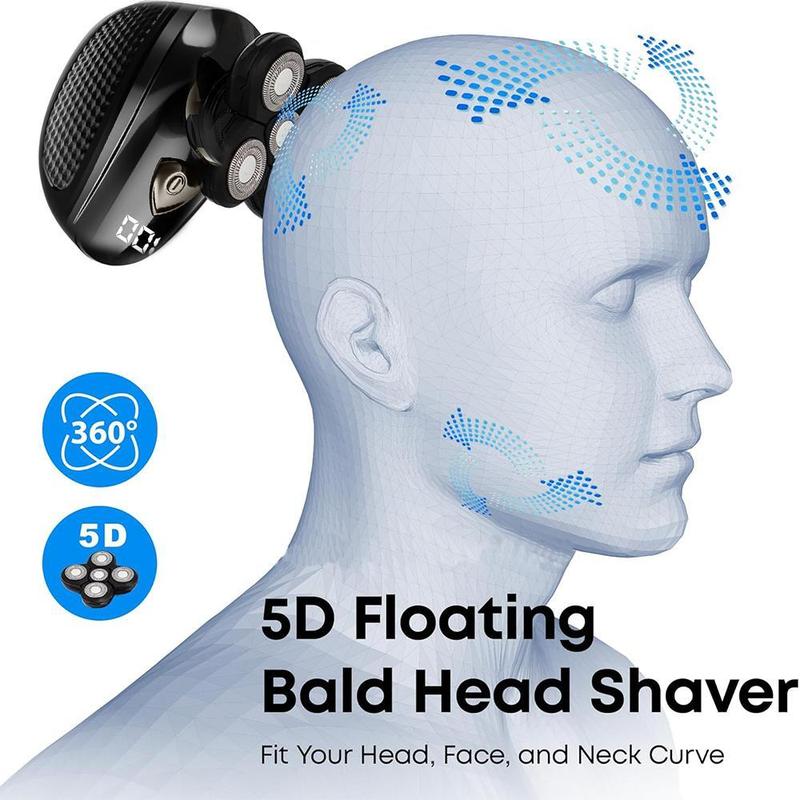 5 in1 Rotary Electric Shaver LCD Rechargeable Bald Head Hair Beard Trimmer Razor Wet Dry, Detachable Head Shavers, SHPAVVER 5D Electric Razor Waterproof for Bald Men, Wet Dry LED Display Rechargeable Rotary Shaver Grooming Kit, Valentine Gift, Mens Gift b