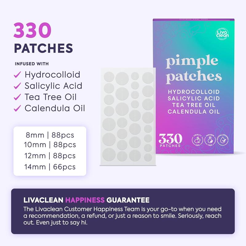 LivaClean 330 CT Pimple Patches for Face w Salicylic Acid, Tea Tree Oil & Calendula Oil Acne Skincare